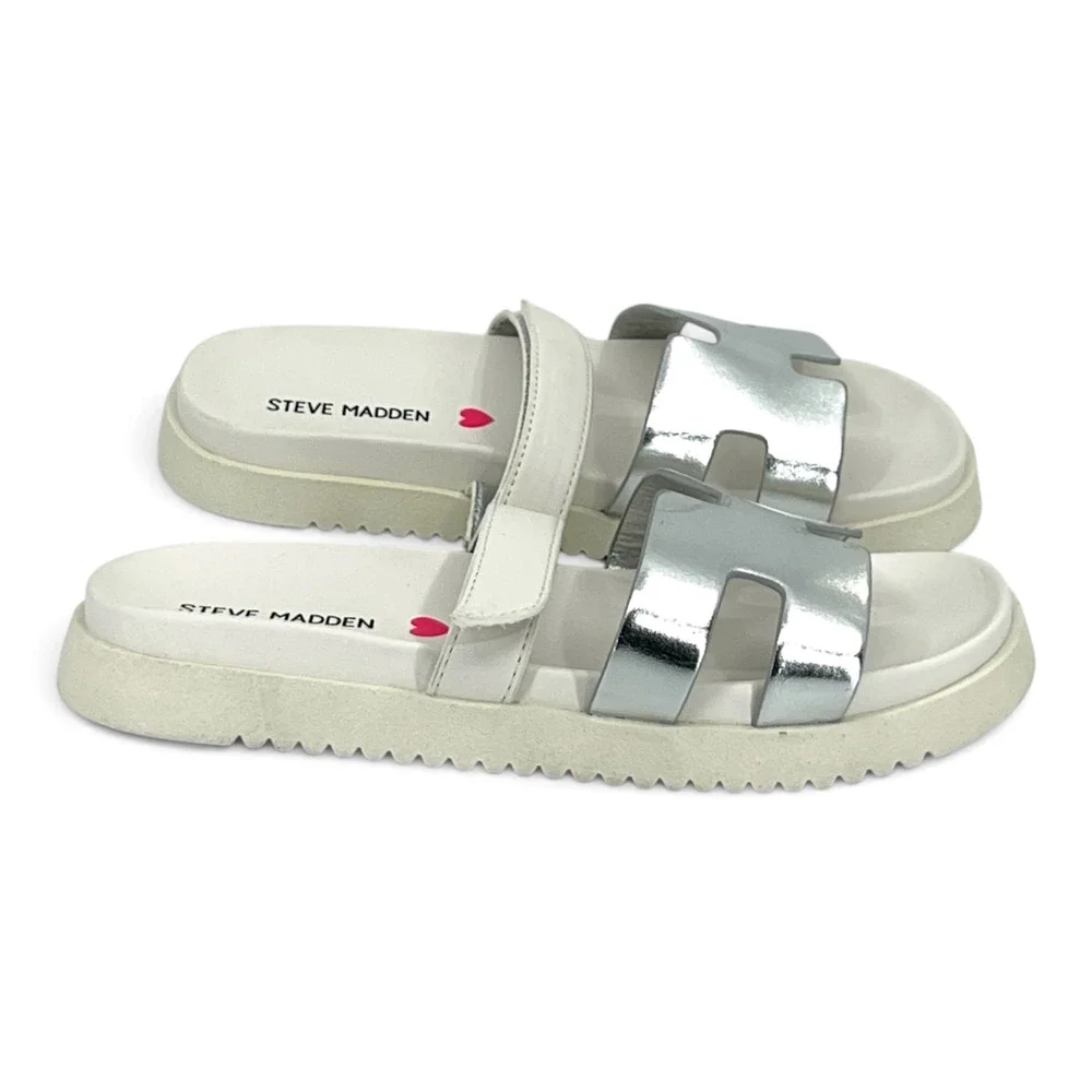 Steve Madden Mayven Girls White Silver Slide Sandals Size 2